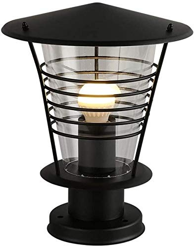 Zhangl Contemporary Victorian Black Finish Aluminum Metal Outdoor Garden Lamp Post Top Lantern Light Rainproof Modern Column Lamp E27 Community Lawn Landscape Lighting Table Lamp