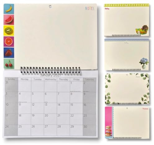 PaulStore Calendrier mural 2027 familial – Tableau mémo mensuel avec bloc-notes détachable et stylo, planificateur de maison et calendrier de cuisine, motif aléatoire