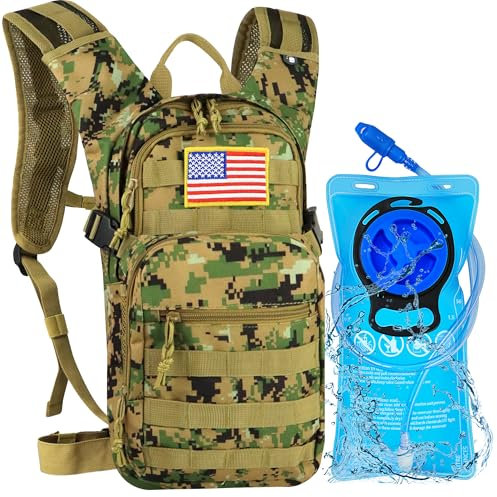 Zavothy Trinkrucksack mit 2 l Wasserblase, taktischer Molle-Wasserrucksack für Männer und Frauen, Trinkrucksack zum Wandern, Radfahren, Laufen und Klettern, Camouflage-Design