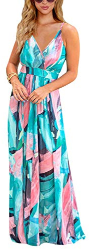 BUOYDM Robe Longue Femme Ete Robe de Plage Boheme Maxi Robe de Soirée Élegante Cocktail Chic Bleu+Rose XXL