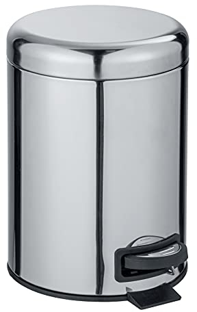 WENKO Pattumiera a pedale Leman, 5 litri, con inserto estraibile, in Acciaio inossidabile, 21x24x28 cm, Lucido