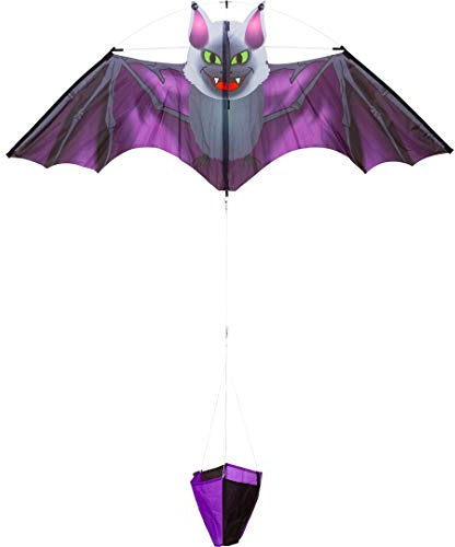 HQ Design - Flying Creatures, Kinderdrachen Flugdrachen Einleiner Drachen zum steigen Lassen, wenig Wind ab 5 Jahren, Polyesterschnur auf Spule oder Griff (Dark Fang Bat Kite)