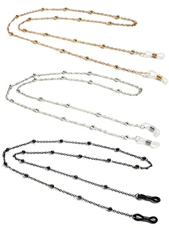 Borsgye 3 Stück Perlen Brillen Kette Legierung Brillenkette Sonnenbrille Lanyard Lesebrillen Brillenbänder Brillen Hals Schnur Gläser Band Brille Cords