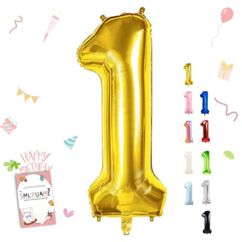 Smlpuame 40 inch Number Balloon 0-9 Gold Large Number 1 Balloons,Digital Balloons for Birthday Party Celebration Decorations Supplies, Helium Foil Number Balloons for Wedding Anniversary
