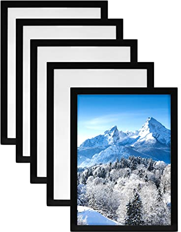 QWORK® 5pcs Cadre d'Affichage Magnétique sur Fenêtre/Mur, Convient aux Certificats/Annonces/Images/Photos de Format A4 (Noir)