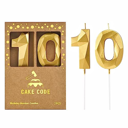 CAKE CODE 2.76 Inch Crystal Gold 10 Number Birthday Candles, Gold Number Candles, Cake Number Candles, Party Celebration
