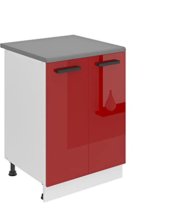 Belini Unterschrank SD2 60 cm, mit Arbeitsplatte, Rot Hochglanz | Küche, Küchenunterschrank Breite, Küchenschrank mit 2 Türen