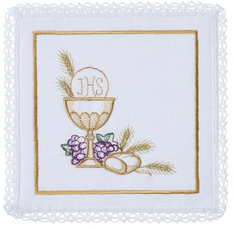 Holyart Servizio da Messa UVA Calice JHS 4 pz Lino Cotone Viscosa