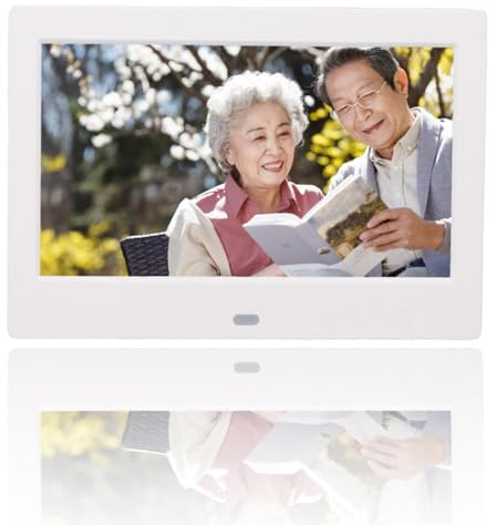 Digitaler Bilderrahmen 7 Zoll, 800 X 480 720P HD Elektronischer Bilderrahmen mit Fernbedienung, Unterstützung von Video, Musik, Uhr, Kalender, mit Speicherkarte, USB, Weiß