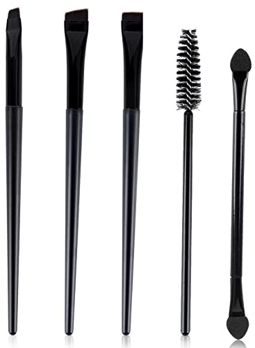 AYNKH Kit de 5 brosses à sourcils - Set de brosses à sourcils plates, angulaires et inclinées, éponge à sourcils, brosse à fard à paupières, outils de maquillage, noir