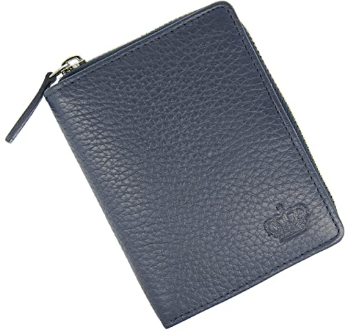 Baur Damen Geldbörse Echt Leder Geldtasche | Geldbeutel mit RFID Schutz | kleines Portemonnaie viele Kartenfächer | Wallet mit Druckknopfverschluss & Reißverschluss-Compartment (Dunkelblau)