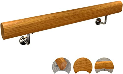 Handrails for Stairs Indoor Outdoor Stair Handrail Wooden Handrail Stair Railing Kit Anti Skid Banister Corridor Home Indoor Porch Hand Rails Stainless Steel Wall Bracket (Size : 50CM)