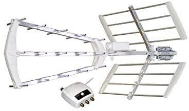 D2 Diffusion Antenne exterieure TNT trinappe LTE 700 MHz - Amplifiée - Protégée 5G/4G - Gain 40 DB - Certifiée Red - Blanche