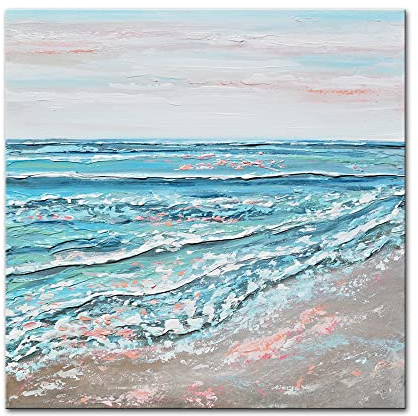 Mintura Kunstwerk, handbemalt, das blaue Meer und Strand, Wandkunst, Bild, Wohnzimmer, Heimdekoration, Hoteldekoration, Ölgemälde auf Leinwand (140 x 140 cm, ungerahmt)