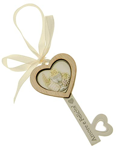 Ingrosso e Risparmio Kit 6 clés à crochet calice et hostie avec inscription amour et bonheur, bonbonnières première communion.