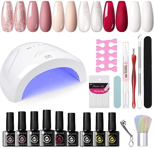 UR SUGAR Gel Nagellack Set mit UV Lampe 48W, 6 Farben Nudefarben Set Starterset et UV Nagellack Starterset Base Gel Top Coat Matte Glänzend Gellack Set Geschenk für Damen