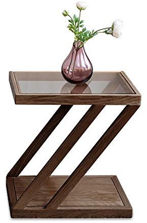 GArcan Couchtisch, Beistelltisch, Tee-Beistelltisch, Sofatisch, Glasplatte, Snack-Tisch, rechteckiger Beistelltisch, Massivholz-Beistelltisch, offener Stauraum, Couchtisch mit Holzbeinen, 35 cm x 4