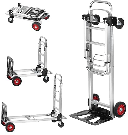 VEVOR Klappbare Sackkarre aus Aluminium, 2-in-1, Sackkarre, Umzugskarre, Traglast 181 kg, umwandelbar in Plattformwagen, Gummiräder, für Transport, Lager, Waren