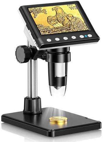 Hayve Digital Mikroskop, 4,3 Zoll LCD Mikroskope, 1080P USB Mikroskope mit 8 Einstellbaren LED Licht, Mikroskop für Kinder, Erwachsene, Kompatibel mit MacOS Windows