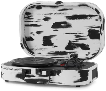 Crosley Discovery Tourne-disque portable – Tourne-disque Bluetooth, lecteur vinyle en forme de valise à 3 vitesses, platines pour disques vinyles, haut-parleurs intégrés et récepteur Bluetooth, entrée