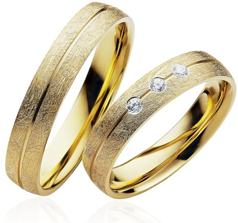 JC Trauringe Silber 925 Paarpreis Eheringe Gold Plattiert I Verlobungsringe 4 mm breit I Partnerringe mit Gravur in edler Schatulle I 2 Hochzeitsringe Herrenring ohne & Damenring mit Steinen P904