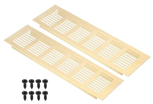 PATIKIL Cubierta de Ventilación Rectangular de 10 x 3 Pulgadas, 2 Piezas de Rejilla de Aluminio con Tornillos de Montaje para Puertas de Armario y Armario, Tono Dorado