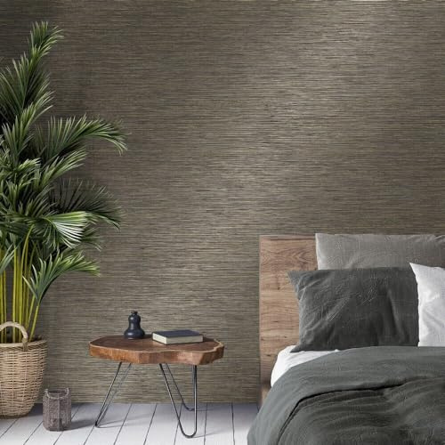 Crown Luxe - Fusion Weave Metallic Wallpaper (Fusion Plain Charcoal)