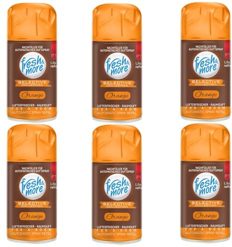 Fresh & More Lufterfrischer Nachfüller Orange 250ml (6er Pack) | Raumduft-Spray-Nachfüller, kompatibel mit Freshmatic Max, fruchtig-frische Orangennote