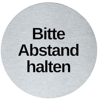stahl-design-tebart Hinweisschild Piktogramm rund 7,5 cm Edelstahl selbstklebend 3M Klebefläche graviert Edeloptik elegante Beschilderung langlebig BITTE ABSTAND HALTEN- 7,5x7,5x0,1cm