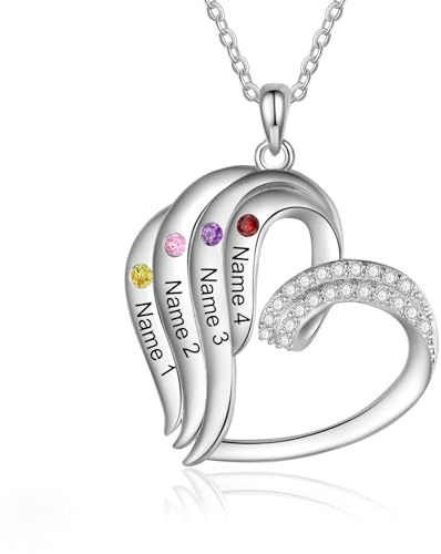 Personalisierte Mutter Halskette mit Geburtsstein Benutzerdefinierte 2-5 Kinder Namen Mutter Halskette Personalisiert Muttertag Geburtstagsgeschenk für Frauen Mama Tochter, Edelstahl, Zirkonia