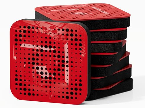 8er-Pack – Mini-Akustikpaneel für Schallabsorption & Diffusion | Absorption – Diffusion – Reflexion – Schalldämmung | Größe: 23 x 23 x 3 cm | Plattenfarbe: [ELYSIUM | Rot glänzender Kunststoff]