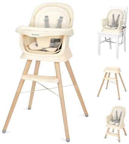 Ezebaby Portable Baby High Chair, High Chairs for Babies and Toddlers with Adjustable Legs, 6-in-1 Convertible to Booster Seat for Dining Table, Toddlers High Chair with Removable Cushions - Cream