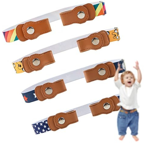Homefantasy 4 Pezzi Cintura Elastica Regolabile per Bambini, Senza Fibbia, Multicolore, Unisex, 3-12 Anni