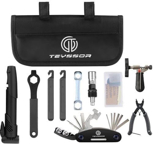 Teyssor Bike Repair Bag with Tire Pump, Bicycle Tire Repair Tool Kit, Portable Tool Bag with 16 in 1 Multitool All in One Bike Kit for Cycling