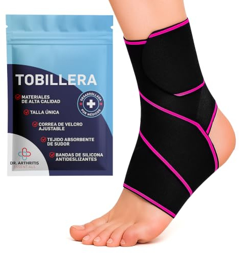 Dr. Arthritis Essentials Ankle Brace Support, Stabilizing Wrap for Sprains, Tendonitis, Achilles Injuries, Running, Basketball, Fits Left & Right Foot (Pink Single)