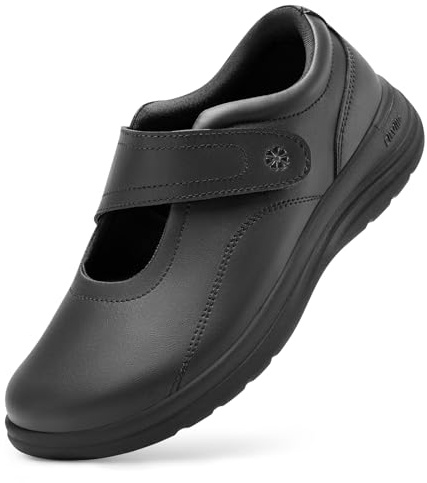 FitVille Womens Wide Fit Mary Jane Shoes Dress Shoes, Black, 8 UK Wide