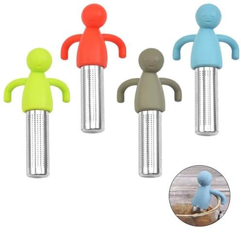 VARKAGE 4 Stück Teesieb, Teesieb für Losen Tee Teebeutel, Teefilter Edelstahl, Kreativer Humanoider Teebrüher mit Griffen, Teeei für Losen Tee für Teeliebhaber, Freunde und Familie