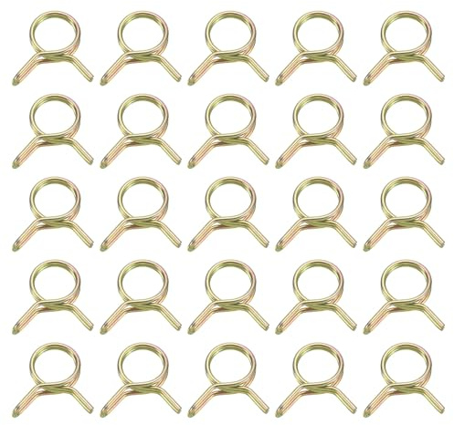 sourcing map Lot de 25 colliers de serrage à ressort à double fil, diamètre intérieur de 8 mm, pour tuyaux de carburant de 8 à 9 mm, clips en silicone, couleur zinc