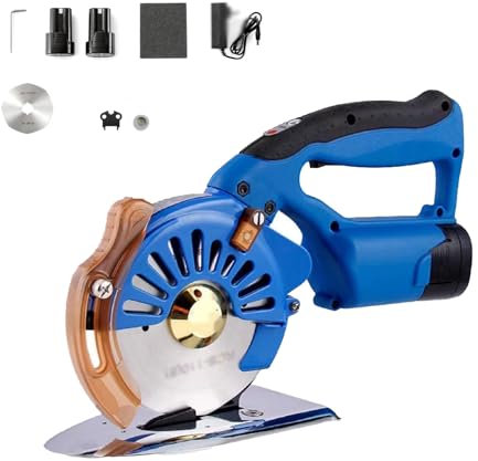 Macchina per tagliare tessuti senza fili, taglierina elettrica per tessuti con 2 batterie ricaricabili, 5 velocità regolabili, taglierina rotante elettrica a spinta manuale per tagliare tessuti(100mm)