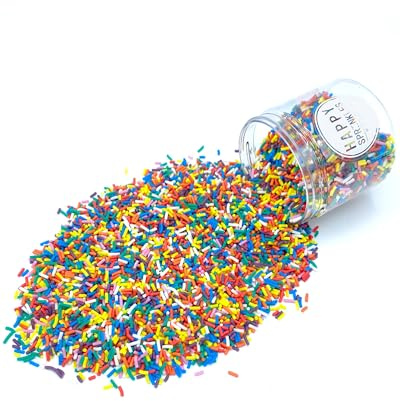 Happy Sprinkles FUNFETTI BAKEABLE STRANDS -backfeste Streusel Vegan - 80g | Backfeste, vegane Konfetti-Streusel, zum Mitbacken in Muffins, Cookies & Kuchen, auch als bunte Deko obenauf