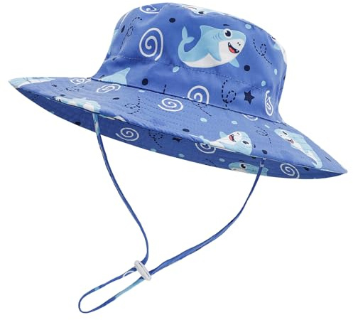 LACOFIA Småbarn solhatt unisex barn sommar mössa hatt för strand simning pool brett brätte/snabbtorkande, B-blå haj, 6-24 månader