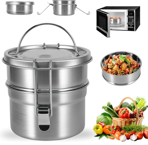 OUZHOU Stainless Steel Lunch, 1100ML Leakproof Metal Bento with Compartments, BPA Free Stainless Steel Food Containers Reusable, Sandwich Boxes for Adults and Children