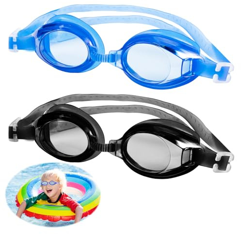 Leikedun 2PCS Lunettes de Natation Enfants,Lunettes de Natation Enfants avec Lentille Anti-Buée et Silicone Souple,Lunette Piscine Réglable pour Garçons et Filles（Bleu et Noir）
