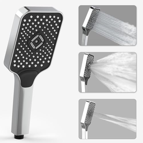 HONBOO Brausekopf Dusche, Duschkopf Groß 120mm, Groß Handbrause mit 3 Strahlarten, Antikalk Brausekopf, Wassersparender Handbrause Hochdruck, Chrom