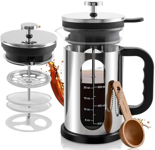 CHDEXU Caffettiera francese da 1000 ml, in vetro borosilicato in acciaio inox, con filtri riutilizzabili, portatile, per cucina, viaggi, campeggio