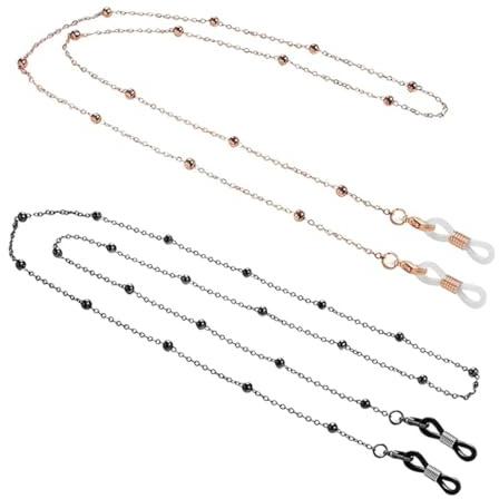 ZMREN 2 stycken Glasögonkedja Metall Glasögonkedjor Kvinnor Kedja Glasögon Kedja Halkfria Glasögonband, Roséguld och svart, 70 x 1 cm