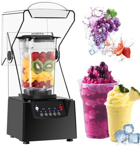 DSeenLeap Licuadora Comercial, trituradora de Hielo, batidora eléctrica de Pedestal, 5 preajustes, con Aislamiento acústico, para triturar Hielo y Batidos.