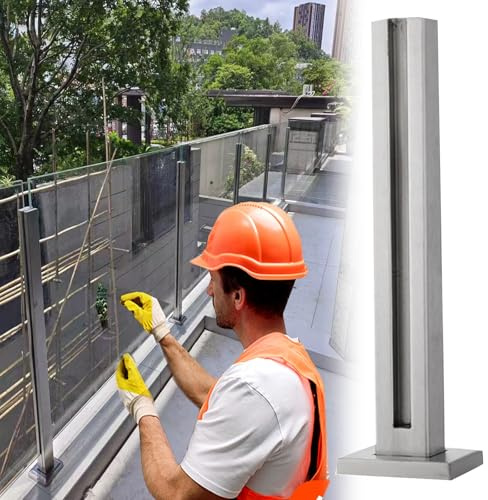 Ringhiera Vetro Kit Balaustra In Vetro Senza Telaio Per Pianerottolo/ Pannelli In Vetro Temperato Con Vista Trasparente, Balaustra Per Recinzione Per Terrazze/ Scale/ Esterna(Silver End Post,85cm/33.5