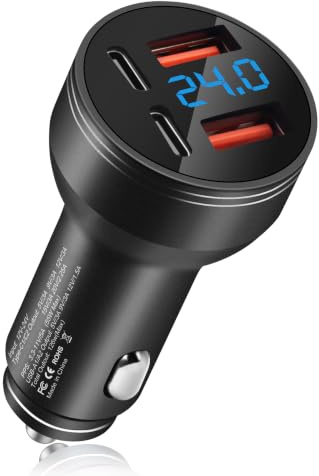 Chargeur Allume-Cigare USB-C 126 W Tout métal, Adaptateur Allume-Cigare Rapide Intelligent 4 Ports avec Double PD 45 W et Double QC3.0 18 W USB-A, Chargeur Allume-Cigare Multi-appareils, Noir