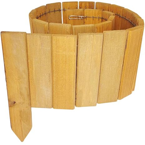 WEECO valla de madera de jardín 550 cm - lote de 5 - 110 x 10 cm - estacas 20 cm - color claro - valla de madera decorativa y flexible para parterres y céspedes